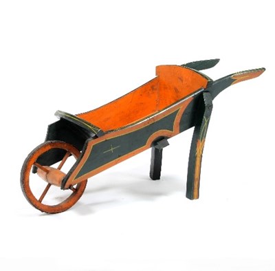 Lot 342 - A small painted wood wheelbarrow, 85cm long