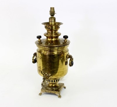 Lot 349 - A Russian brass samovar, engraved various...