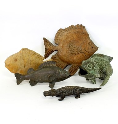 Lot 370 - A bronze figure of a leaping fish, 22.5cm high,...