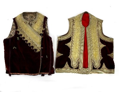 Lot 376 - Two Turkish Ottoman embroidered waistcoats,...