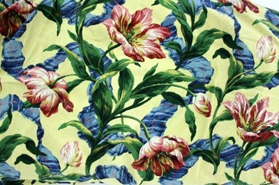 Lot 384 - A pair of floral curtains, lined and...