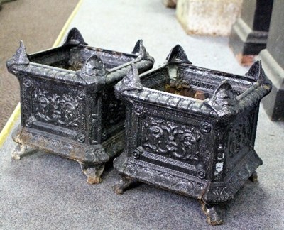 Lot 462 - A pair of square cast iron planters, 24cm x 24cm