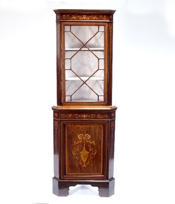 Lot 492 - An Edwardian mahogany inlaid corner cupboard,...