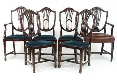 Lot 493 - Six mahogany shield back chairs and three others