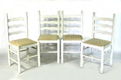 Lot 503 - A set of four dining chairs, painted white,...