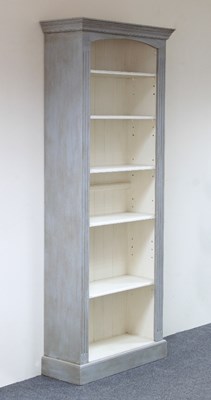 Lot 505 - A painted pine bookshelf in grey and cream...