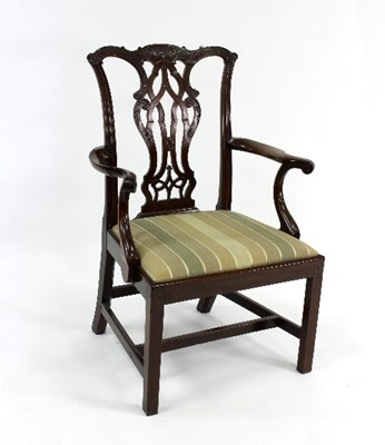 Lot 514 - A mahogany open armchair with fretwork back,...