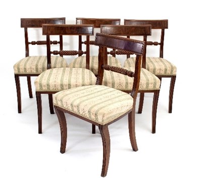 Lot 570 - Six Regency mahogany dining chairs with rope...