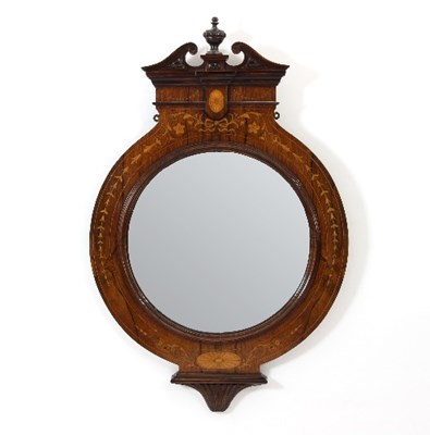 Lot 578 - An Edwardian rosewood convex mirror, with vase-...