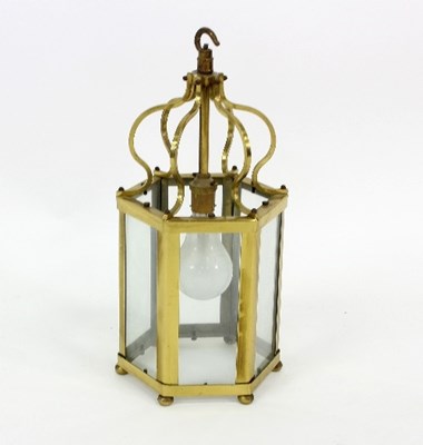 Lot 598 - A six-glass hexagonal brass hanging lantern,...