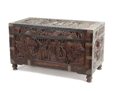 Lot 602 - An camphor wood chest, the exterior carved...