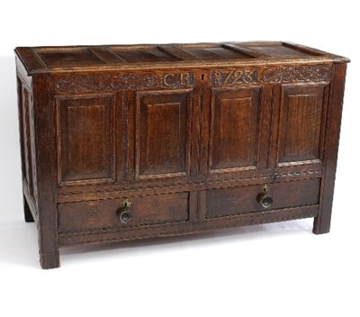 Lot 605 - An 18th Century oak blanket chest with...