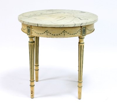 Lot 654 - A circular painted table with simulated marble...