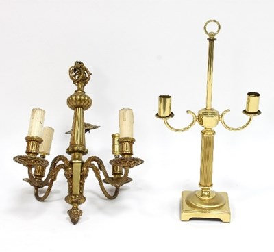 Lot 656 - A gilt metal four-branch chandelier and a...