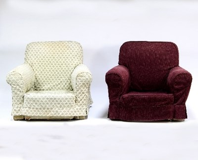 Lot 691 - A pair of upholstered armchairs, with deep...