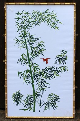 Lot 756 - A 20th Century panel printed with bamboo and a...