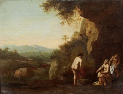 Lot 883 - Follower of Cornelius van Poelenburgh/Bathers...