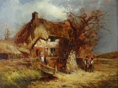 Lot 886 - V Lacollet/Thatched Cottage/oil on board, 22cm...