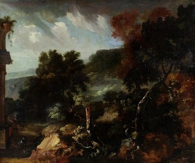 Lot 888 - Follower of Salvator Rosa/Landscape with...