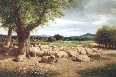 Lot 909 - John Thorpe (act. 1834-1873)/Flock of Sheep in...