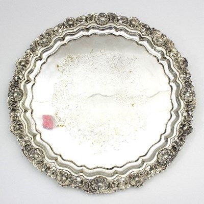 Lot 2 - A Victorian plated salver with shell and C...