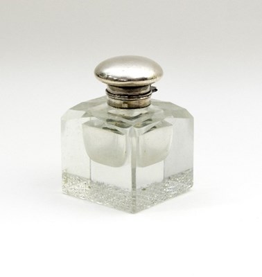 Lot 8 - A large cut glass inkwell with plated mounts,...