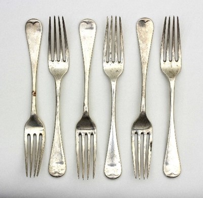 Lot 33 - A set of six old English pattern silver forks,...