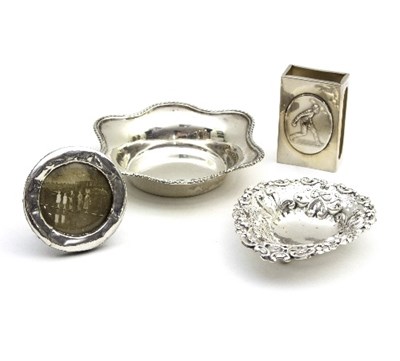 Lot 58 - A Sterling silver match box holder with oval...