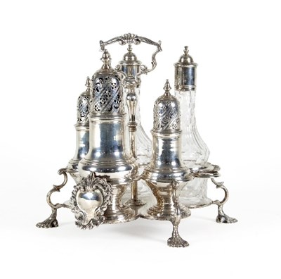 Lot 109 - A George II silver Warwick cruet set, Samuel...