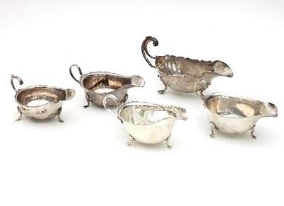 Lot 122 - Five silver sauce boats, approximately 635gm