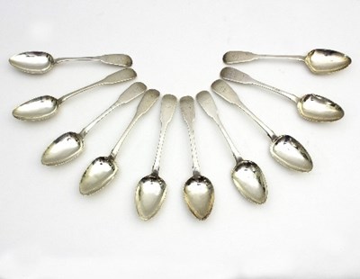 Lot 152 - A set of ten Irish silver dessert spoons,...