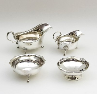 Lot 165 - Two silver sauce boats and two bowls,...