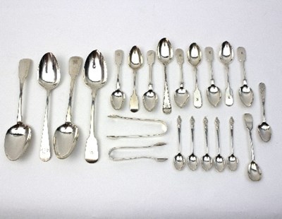 Lot 172 - A pair of George III silver table spoons, MGT,...