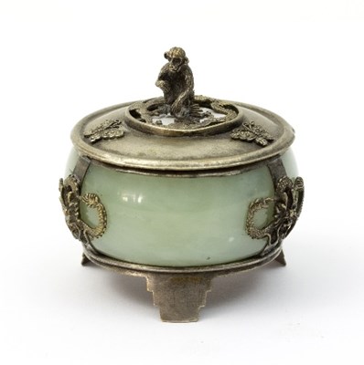 Lot 194 - A Chinese hardstone and white metal mounted...