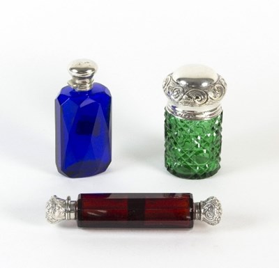 Lot 203 - A double-ended red glass scent bottle, with...