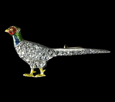 Lot 244 - A diamond and enamel pheasant brooch, the...