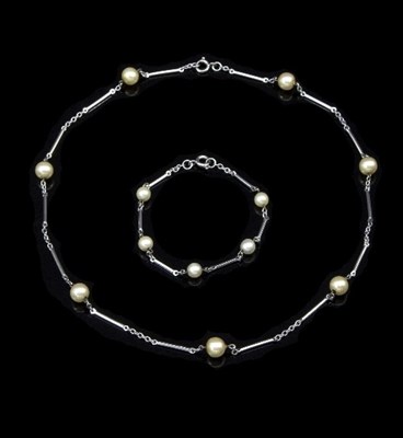 Lot 262 - A cultured pearl and white gold necklace with...