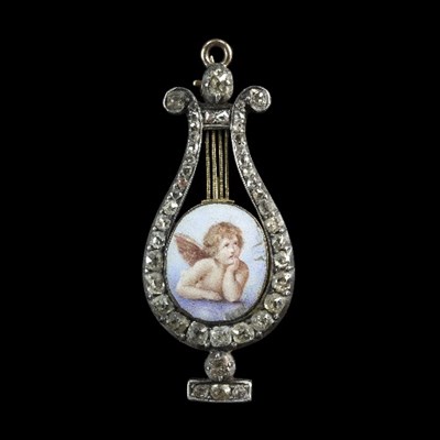 Lot 285 - A late 18th Century diamond set lyre brooch...