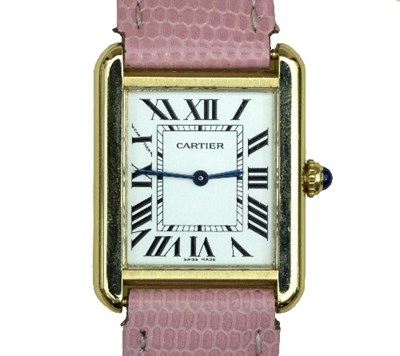 Lot 316 - A lady's Cartier Tank watch, the face cased...