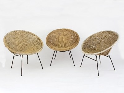 Lot 367 - A set of three mid-Century wicker tub chairs,...