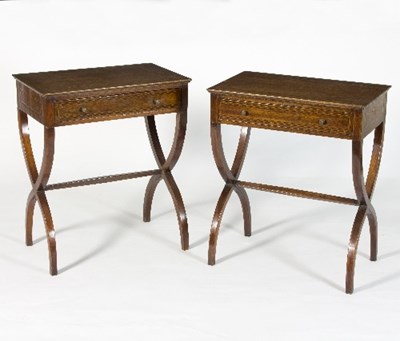 Lot 373 - A pair of side tables, each fitted a drawer on...