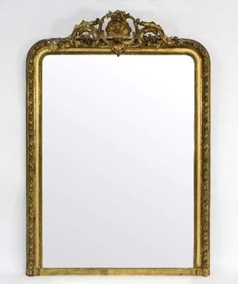 Lot 385 - A Victorian gilt framed overmantel mirror with...