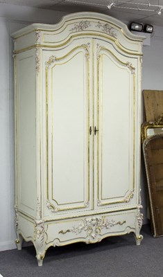 Lot 387 - A French painted armoire, the arched pediment...