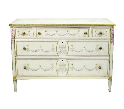 Lot 388 - A Louis XVI style painted commode of three...