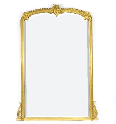 Lot 393 - A gilt framed pier glass, the large bevelled...