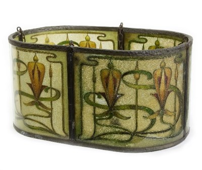 Lot 398 - An Art Nouveau pendant lamp shade, of oval...