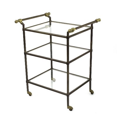 Lot 407 - A brass and metal framed buffet trolley,...