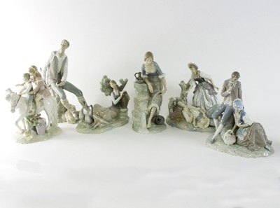 Lot 577 - Five large Lladro figure groups, various and...