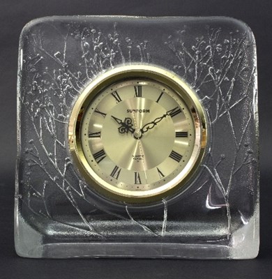 Lot 591 - A Lalique style modern glass mantel clock with...