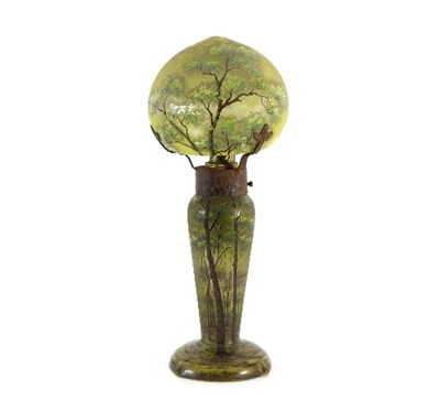 Lot 596 - Daum, a cameo glass table lamp, etched and...